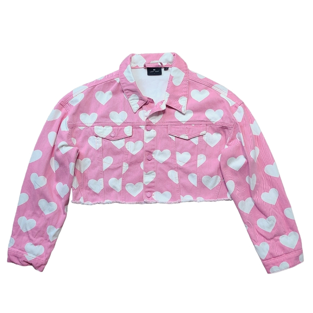 Lazy Oaf All My Heart Cropped Denim Jacket Pink - Picture 3 of 8
